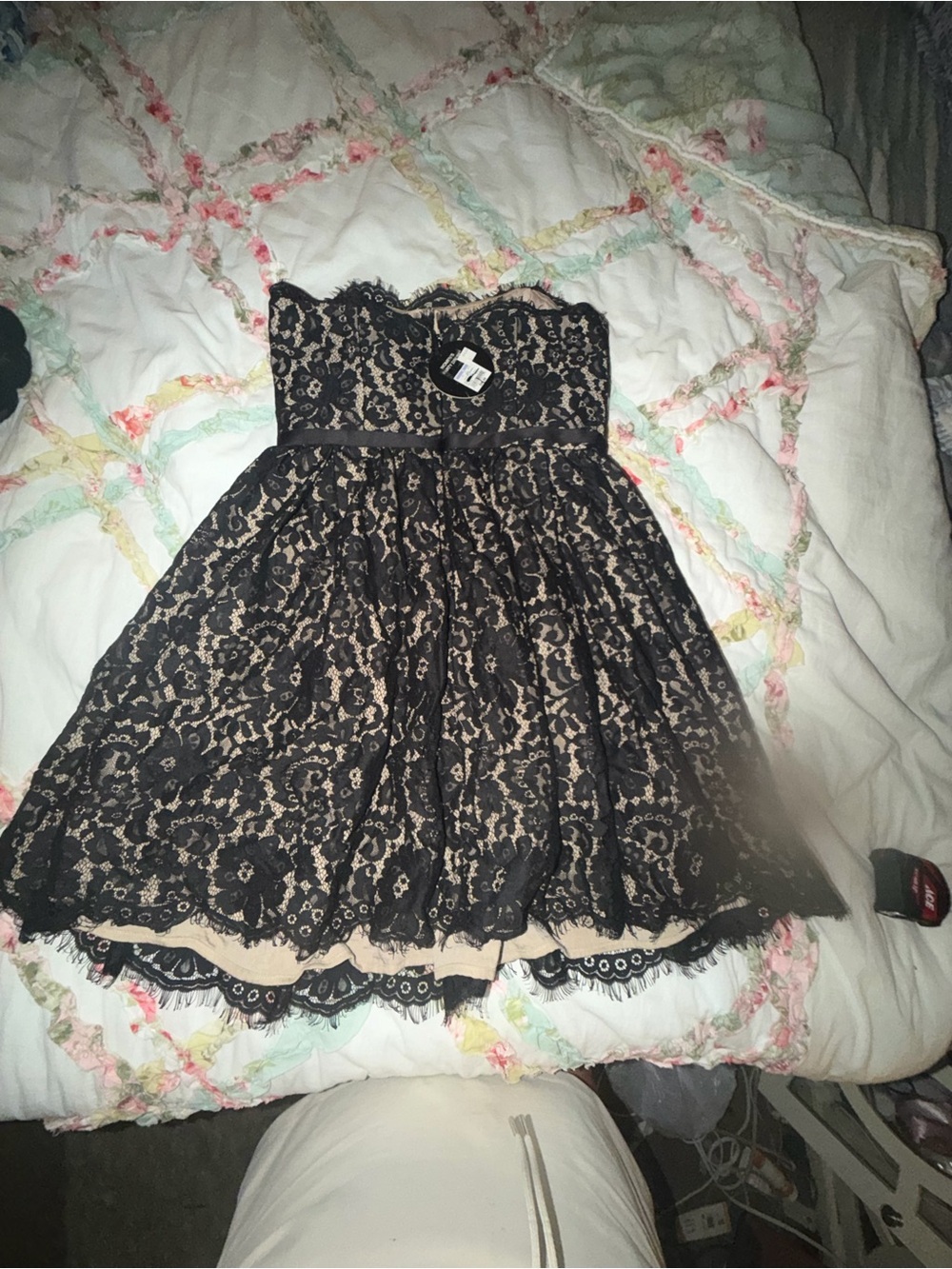 Neiman Marcus Black Lace Strapless Fit-and-Flare Mini Dress - Picture 9 of 9